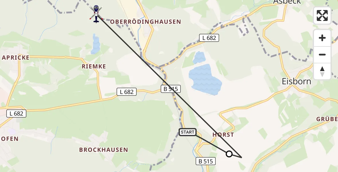 Flugroute Polizeihubschrauber Balve - Hemer, 12 März 2026, 12:10