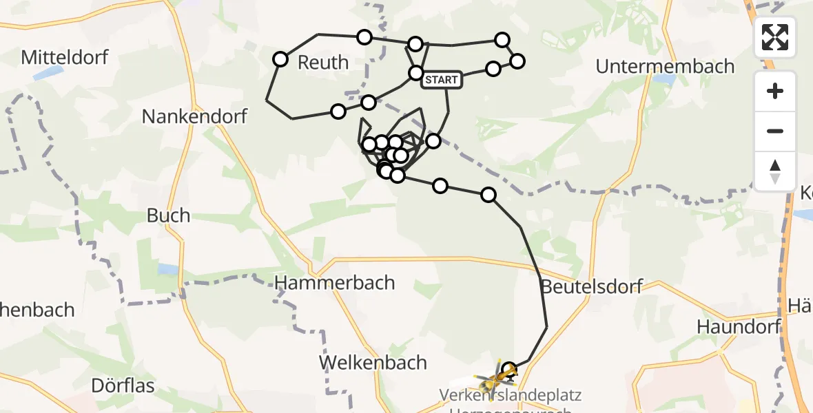 Routekaart van de vlucht: Rettungshubschrauber nach Herzogenaurach Airfield