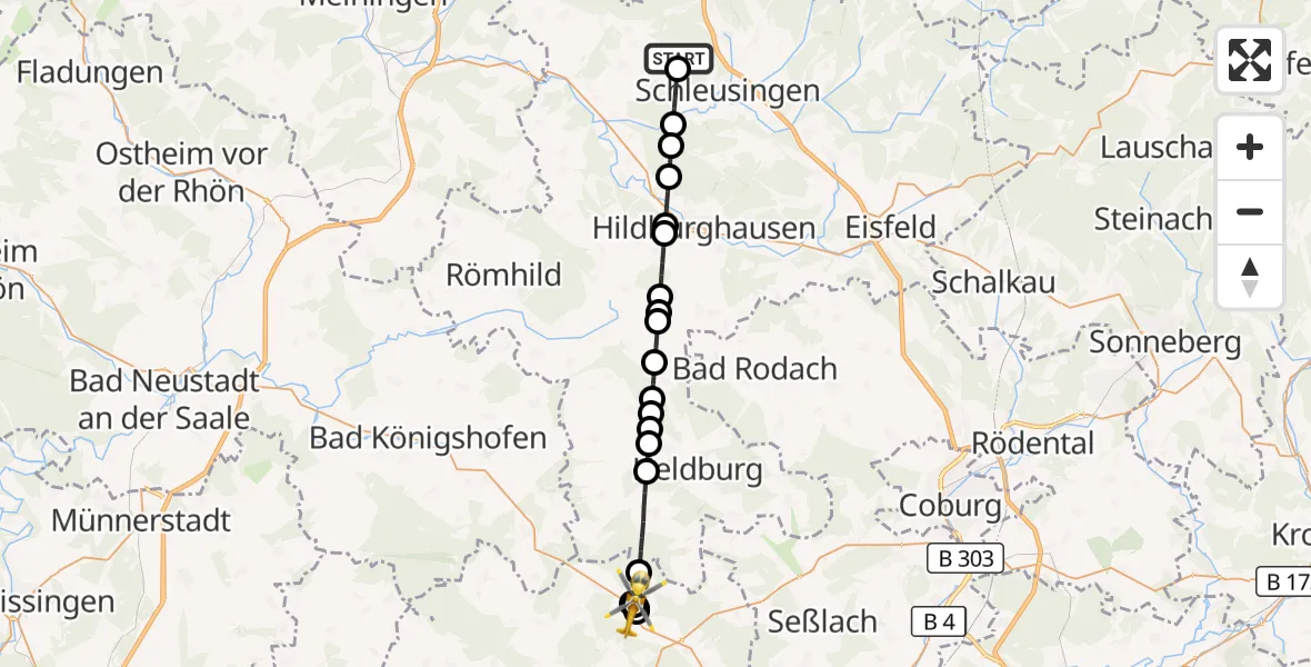 Flugroute Rettungshubschrauber Altendambach - Allertshausen, 12 März 2026, 12:15