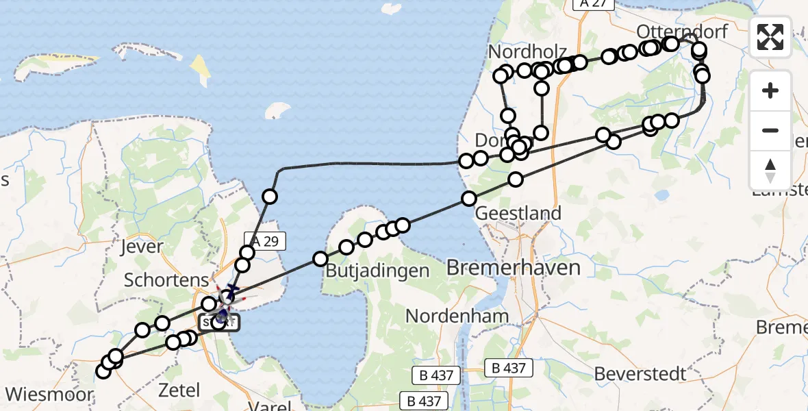 Routekaart van de vlucht: Polizeihubschrauber nach Wilhelmshaven, Planckstraße