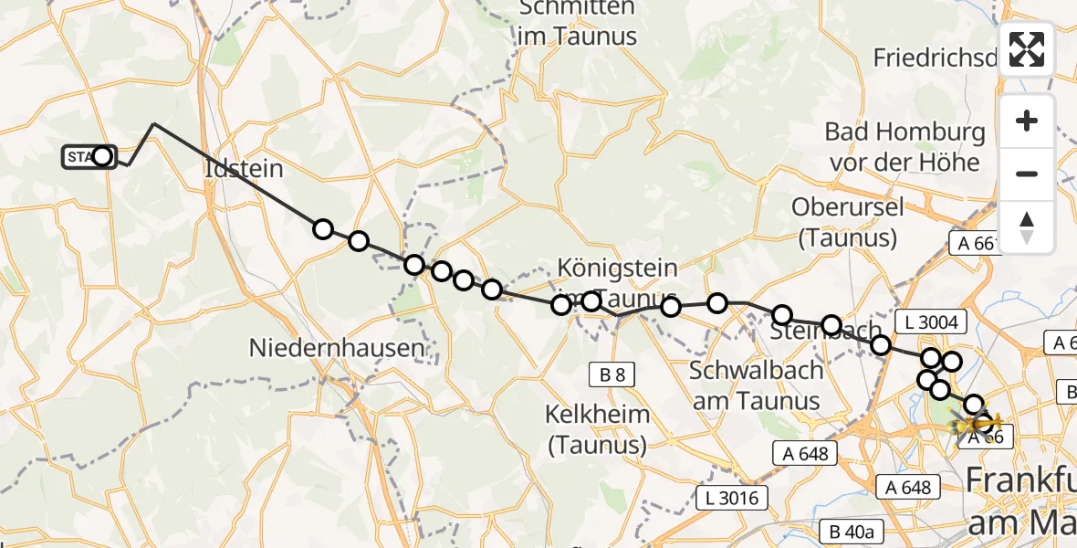 Flugroute Ambulanzhubschrauber Limbach - Agaplesion Markus Hospital, 12 März 2026, 12:19