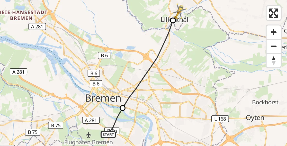 Routekaart van de vlucht: Rettungshubschrauber nach Lilienthal, Falkenberger Landstraße