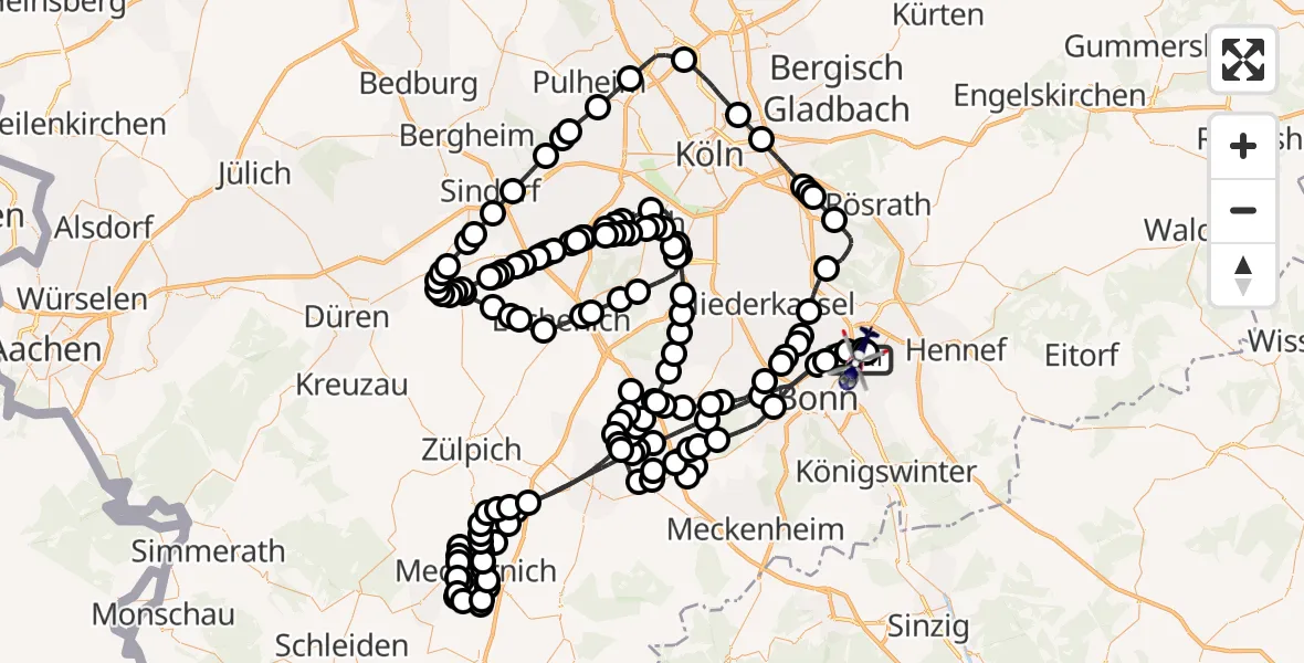 Flugroute Polizeihubschrauber Bonn-Hangelar Airfield - Sankt Augustin, 12 März 2026, 12:30