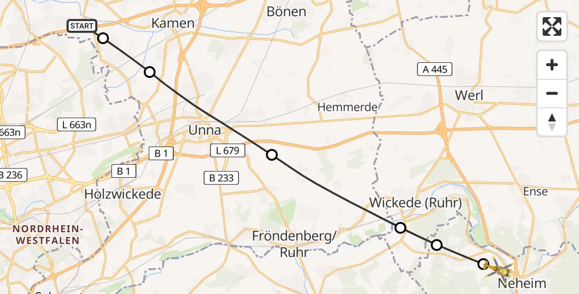 Flugroute Rettungshubschrauber Lünen - Neheim, 12 März 2026, 12:33