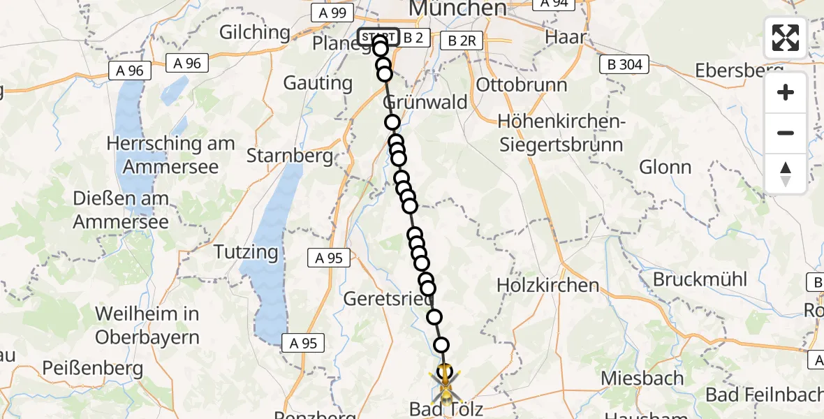 Flugroute Ambulanzhubschrauber DRF Air Rescue München Heliport - Bad Tölz, 12 März 2026, 12:33