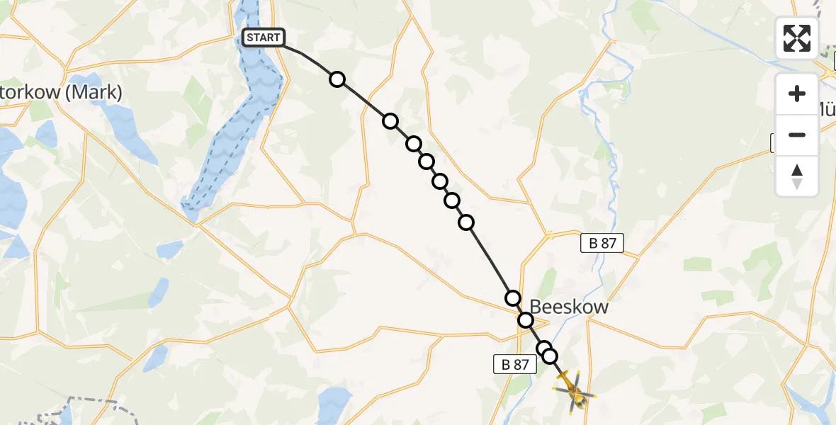 Flugroute Rettungshubschrauber Pieskow - Friedland, 12 März 2026, 12:37