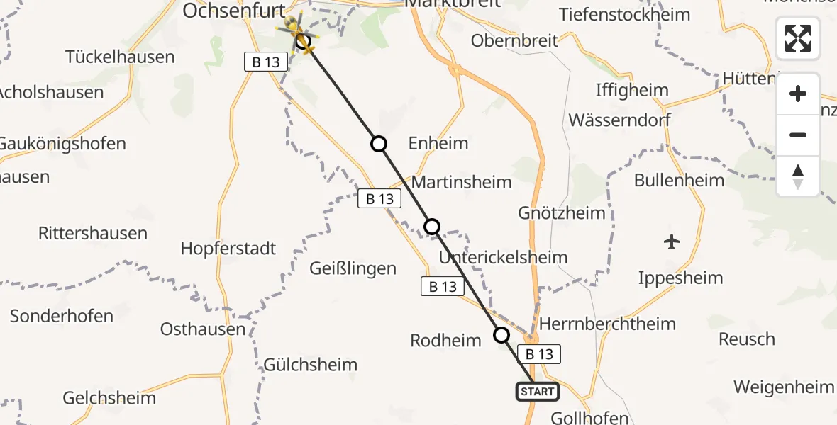 Routekaart van de vlucht: Rettungshubschrauber nach Ochsenfurt Hospital