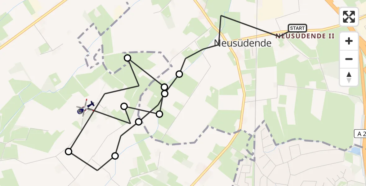 Flugroute Polizeihubschrauber Neusüdende - Wiefelstede, 12 März 2026, 12:49