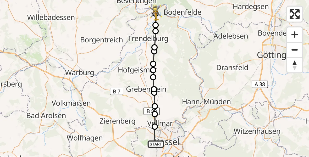 Routekaart van de vlucht: Rettungshubschrauber nach Bad Karlshafen, Nachtigallenweg