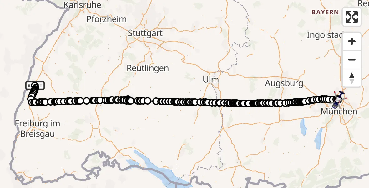 Routekaart van de vlucht: Polizeihubschrauber nach Oberschleißheim, Jägerstraße