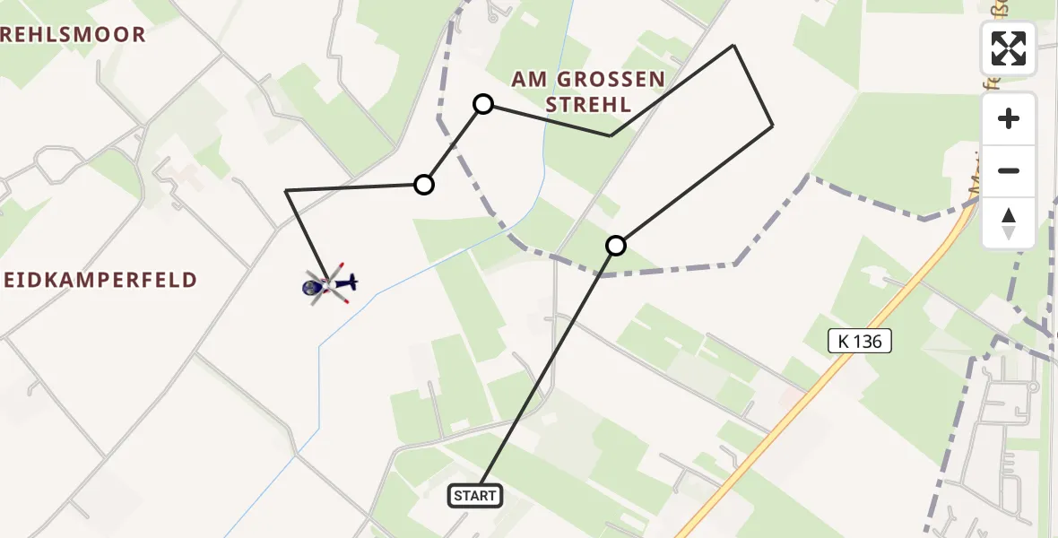 Flugroute Polizeihubschrauber Metjendorf - Wiefelstede, 12 März 2026, 12:56