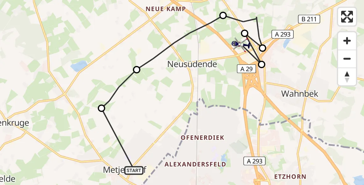Flugroute Polizeihubschrauber Metjendorf - Oldenburg Police Heliport, 12 März 2026, 13:00