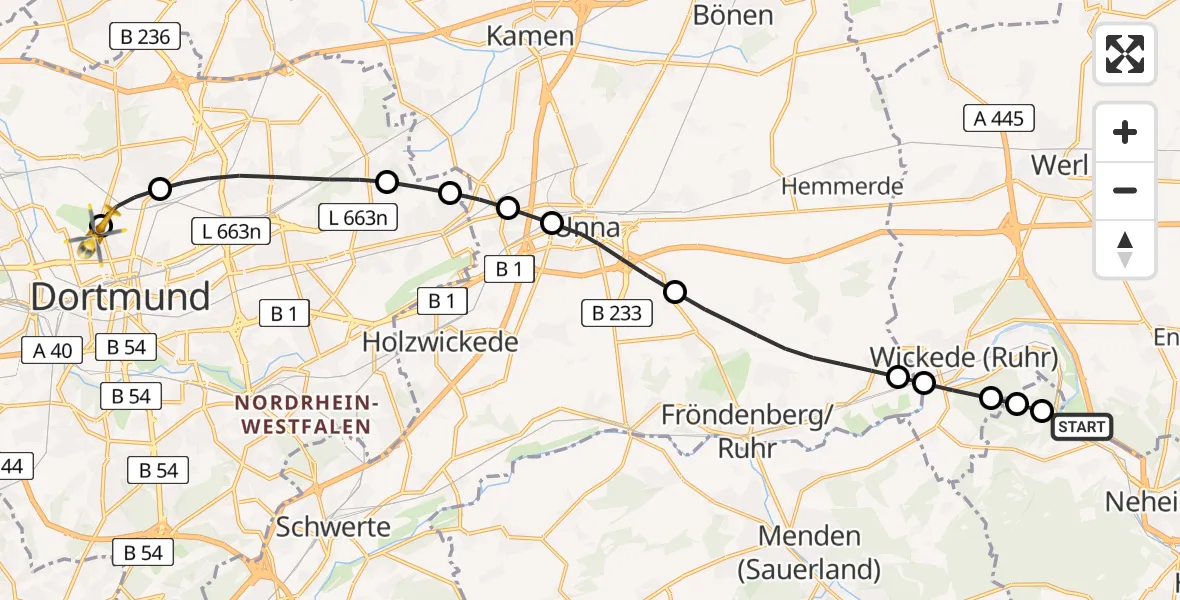 Routekaart van de vlucht: Rettungshubschrauber nach Dortmund Hospital North