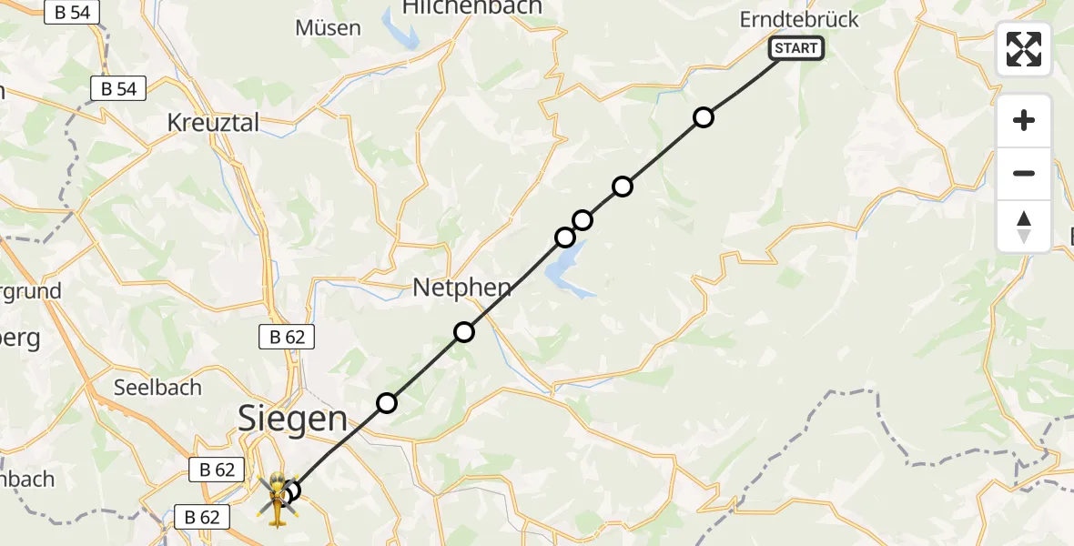 Routekaart van de vlucht: Rettungshubschrauber nach Evangelisches Jung-Stilling Hospital