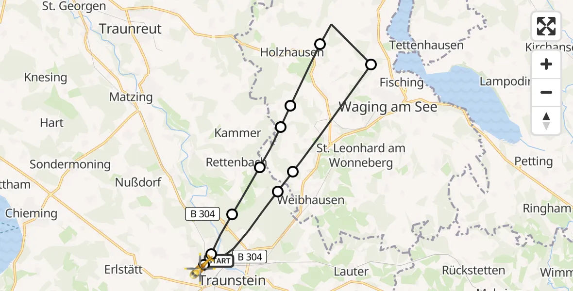Flugroute Rettungshubschrauber Traunstein - Traunstein Hospital, 12 März 2026, 13:05
