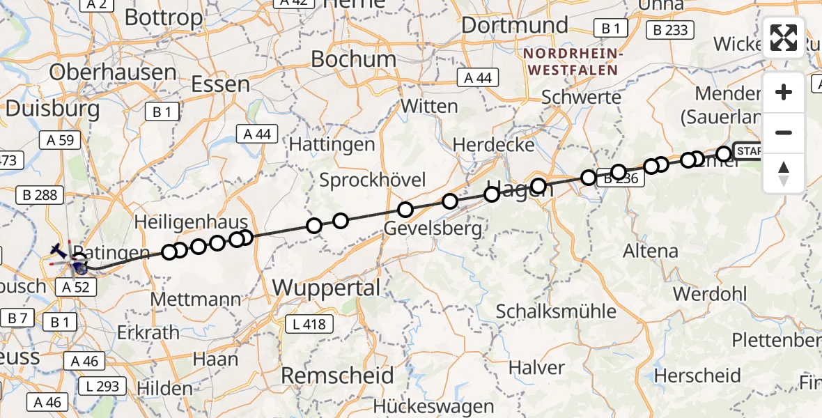 Flugroute Polizeihubschrauber Hemer - Düsseldorf Airport, 12 März 2026, 13:17