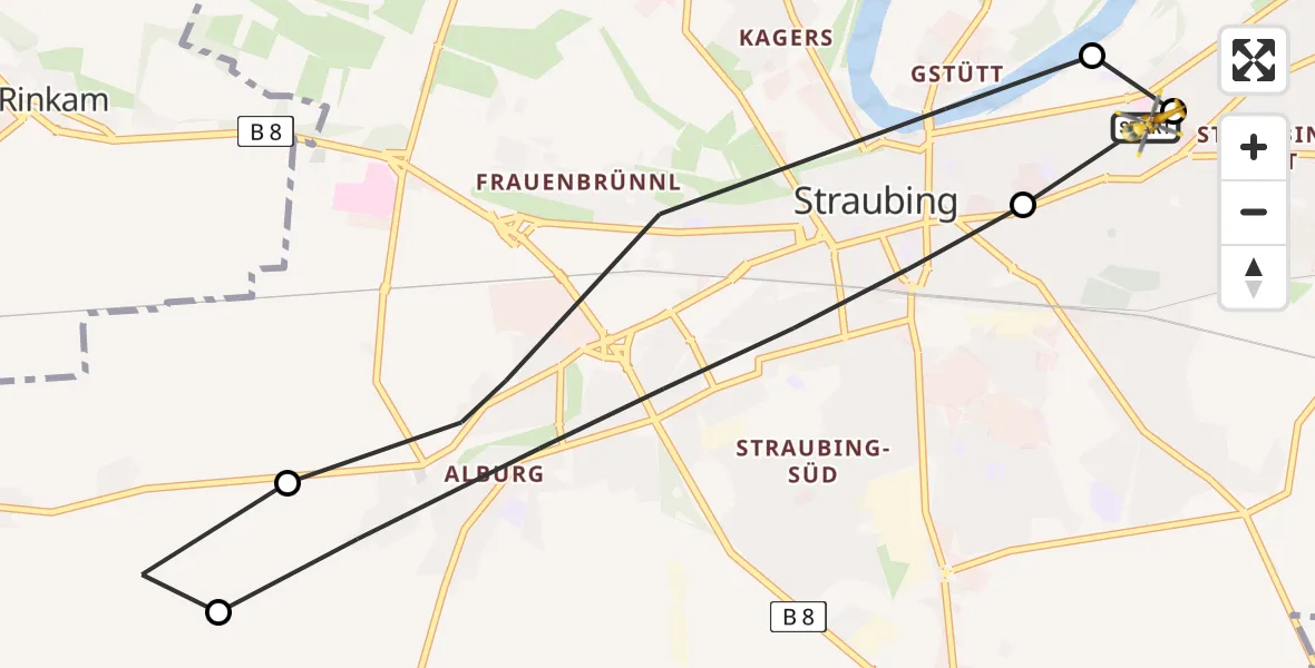 Flugroute Rettungshubschrauber Sankt Elisabeth Hospital Straubing - Sankt Elisabeth Hospital Straubing, 12 März 2026, 13:21