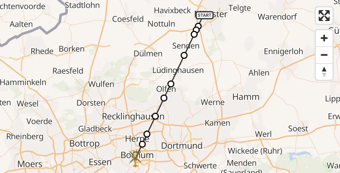 Routekaart van de vlucht: Ambulanzhubschrauber nach Bochum, Bürkle de la Camp-Platz