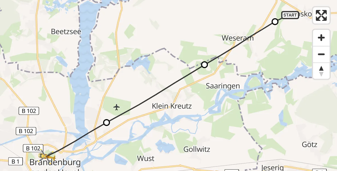 Routekaart van de vlucht: Rettungshubschrauber nach Brandenburg an der Havel, Hochstraße