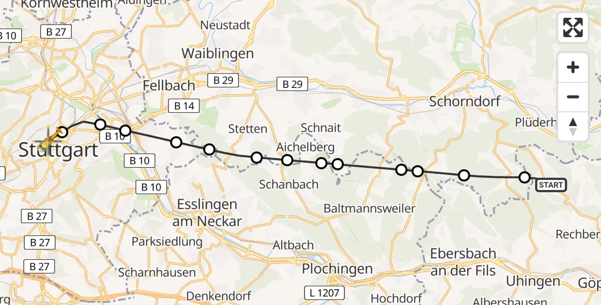 Flugroute Rettungshubschrauber Adelberg - Stuttgart, 12 März 2026, 13:41
