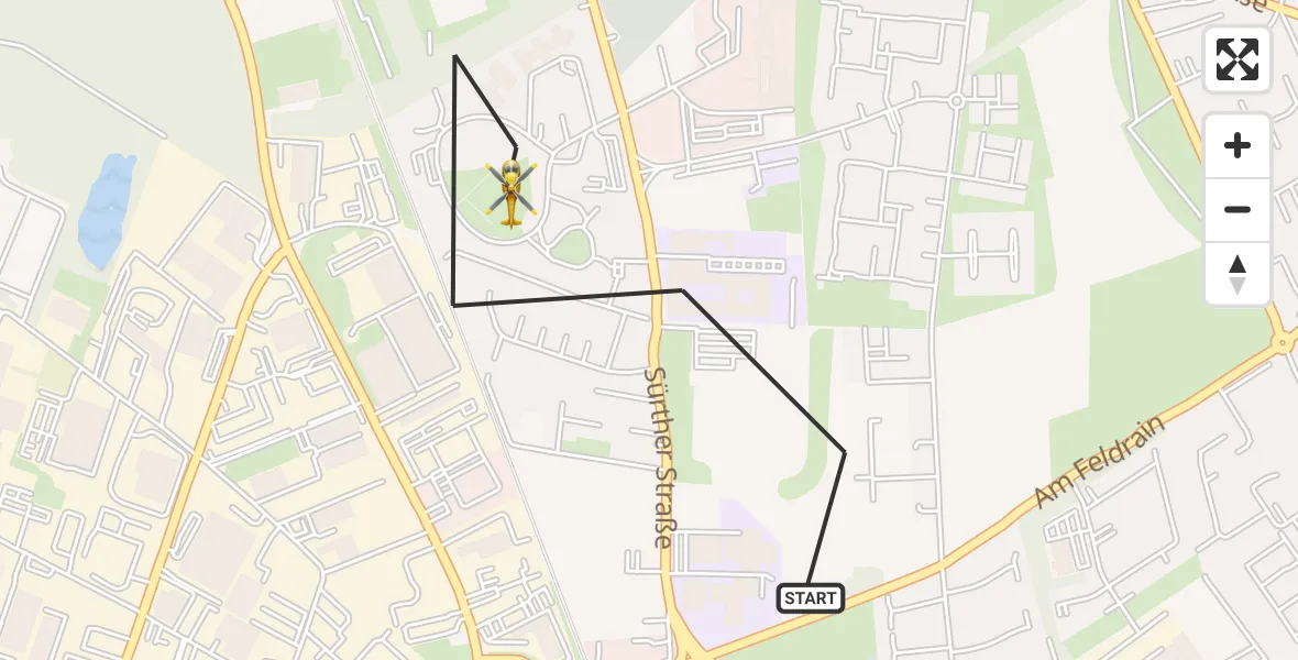Flugroute Rettungshubschrauber Rodenkirchen - Rodenkirchen, 12 März 2026, 13:42