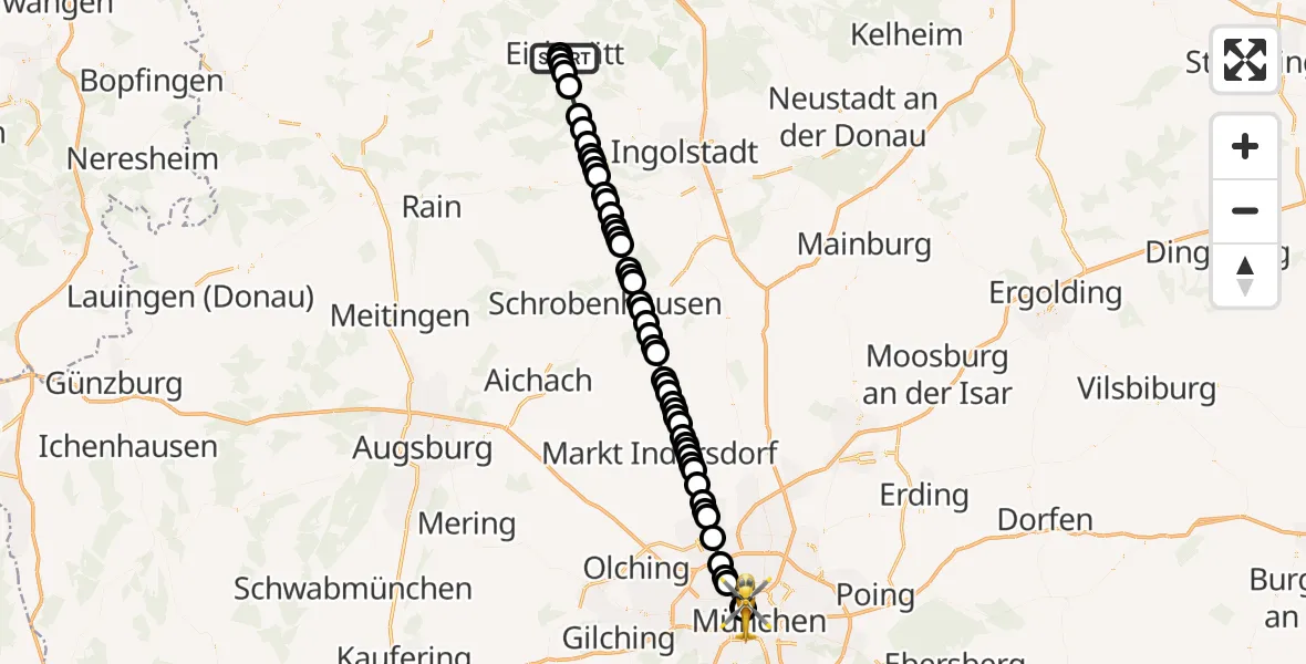 Flugroute Rettungshubschrauber Eichstätt - Deutsches Herzzentrum München, 12 März 2026, 13:43