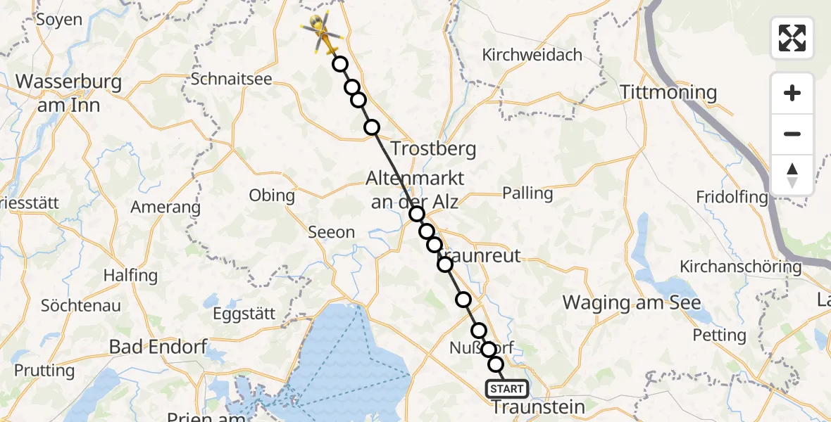 Flugroute Rettungshubschrauber Gemarkung Wolkersdorf - Peterskirchen, 12 März 2026, 13:44