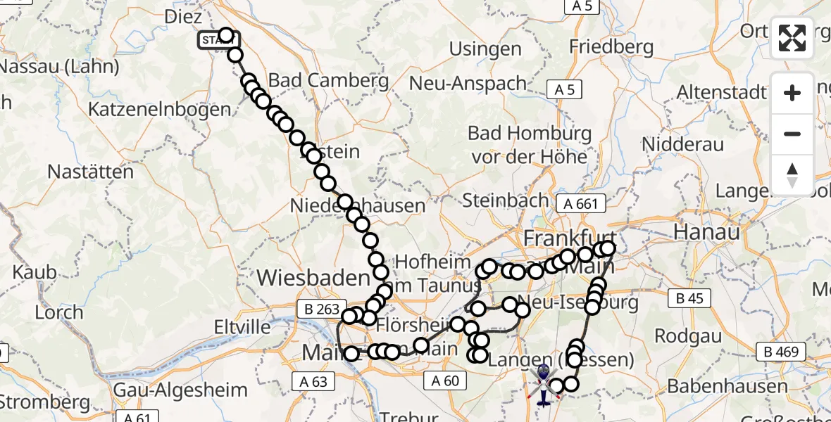 Routekaart van de vlucht: Polizeihubschrauber nach Frankfurt-Egelsbach Airport