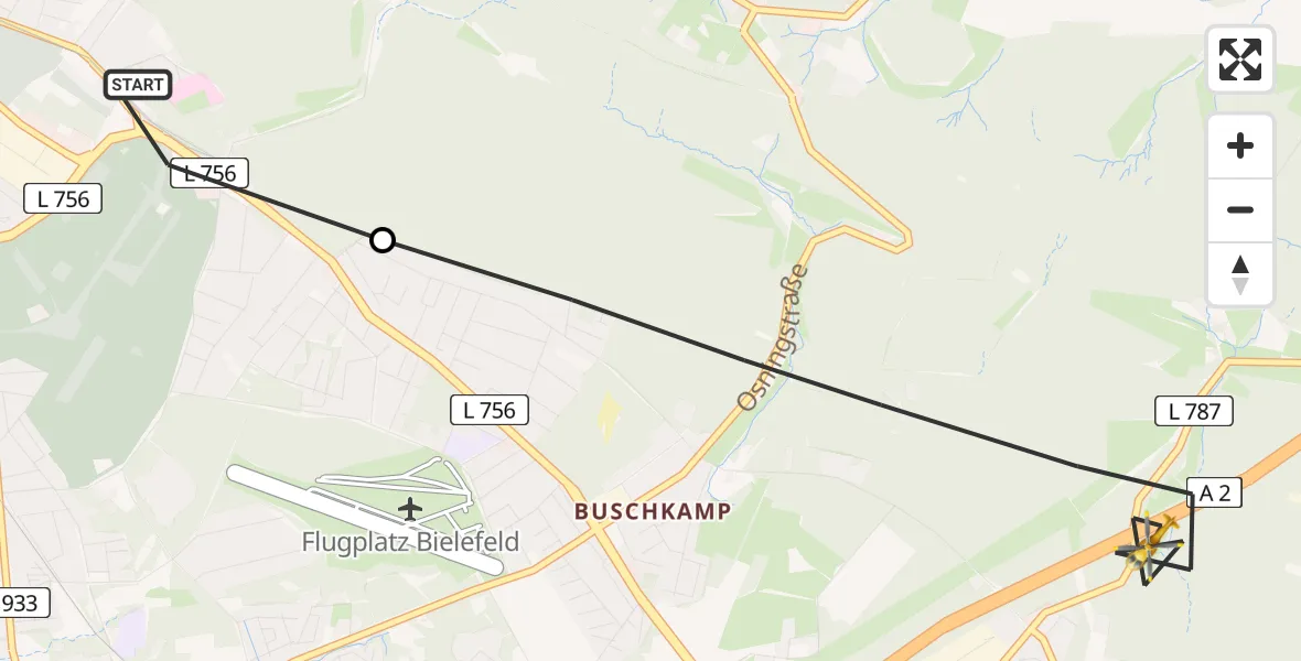 Flugroute Rettungshubschrauber Luftrettungszentrum Bielefeld - Bielefeld, 12 März 2026, 13:58