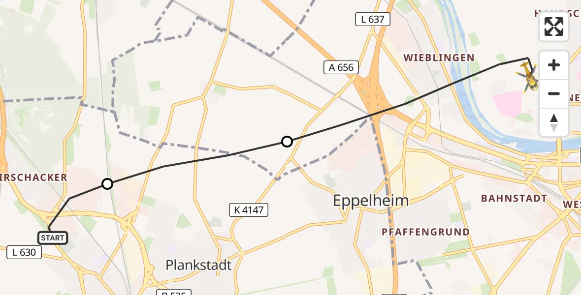 Flugroute Rettungshubschrauber Schwetzingen - Heidelberg, 12 März 2026, 13:59