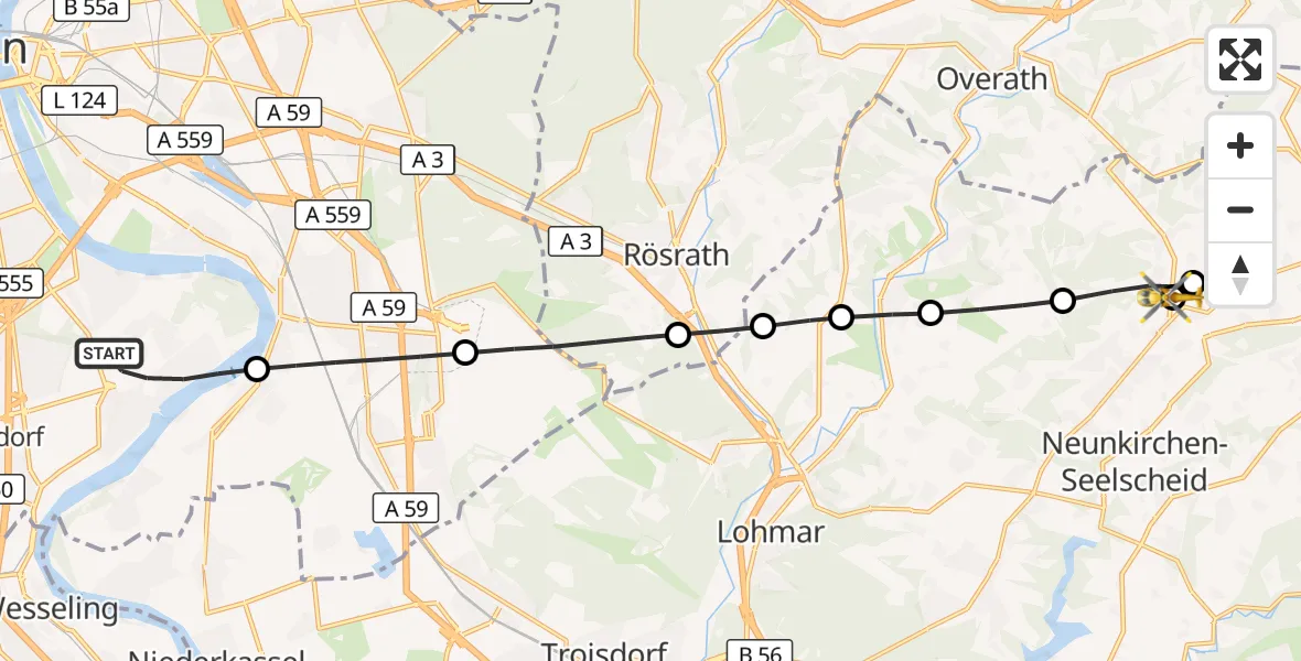 Flugroute Rettungshubschrauber Rodenkirchen - Seelscheid, 12 März 2026, 14:05