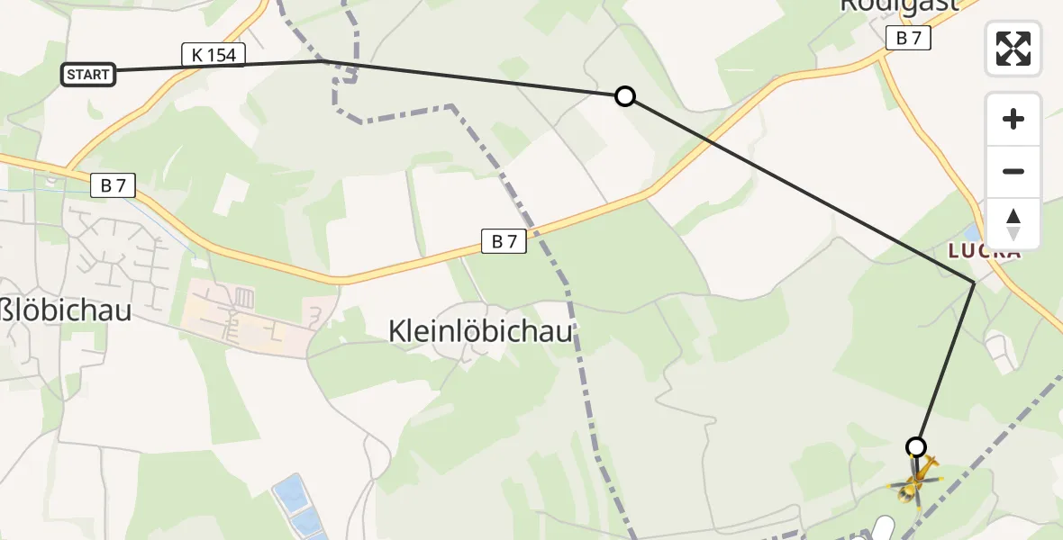 Flugroute Rettungshubschrauber Kleinlöbichau - Zinna, 12 März 2026, 14:10