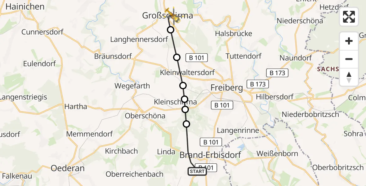 Flugroute Rettungshubschrauber St. Michaelis - Großschirma, 12 März 2026, 14:11