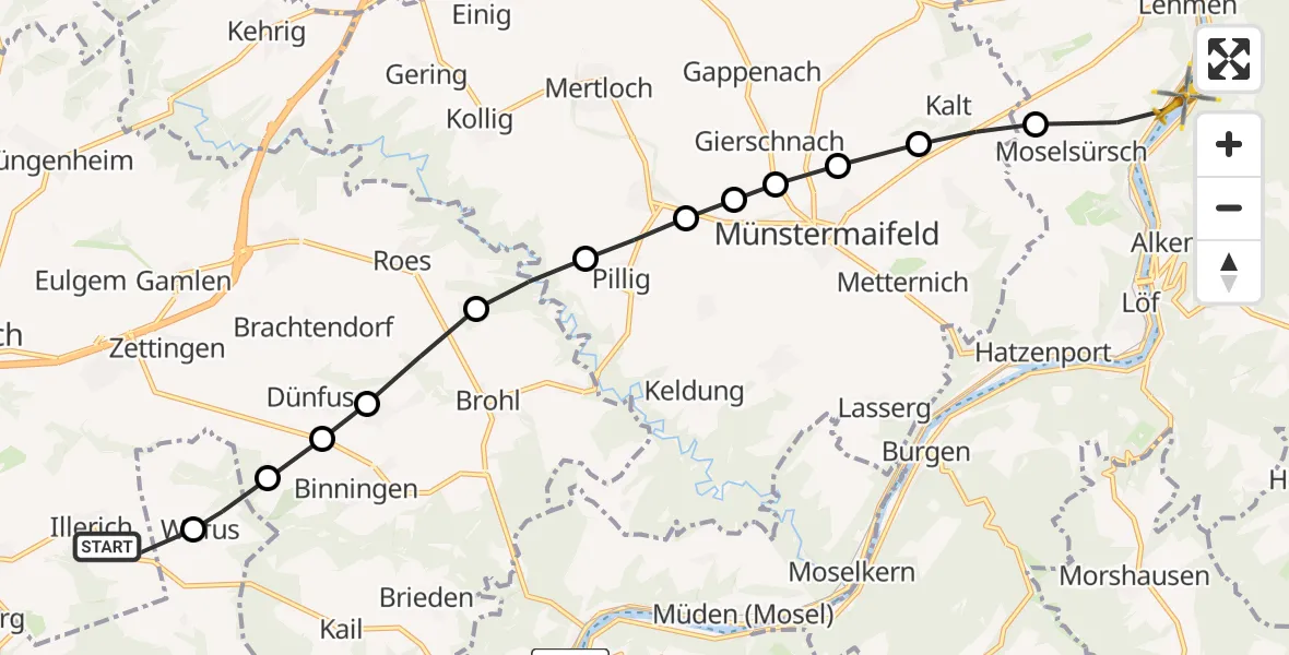 Flugroute Rettungshubschrauber Illerich - Moselsürsch, 12 März 2026, 14:20