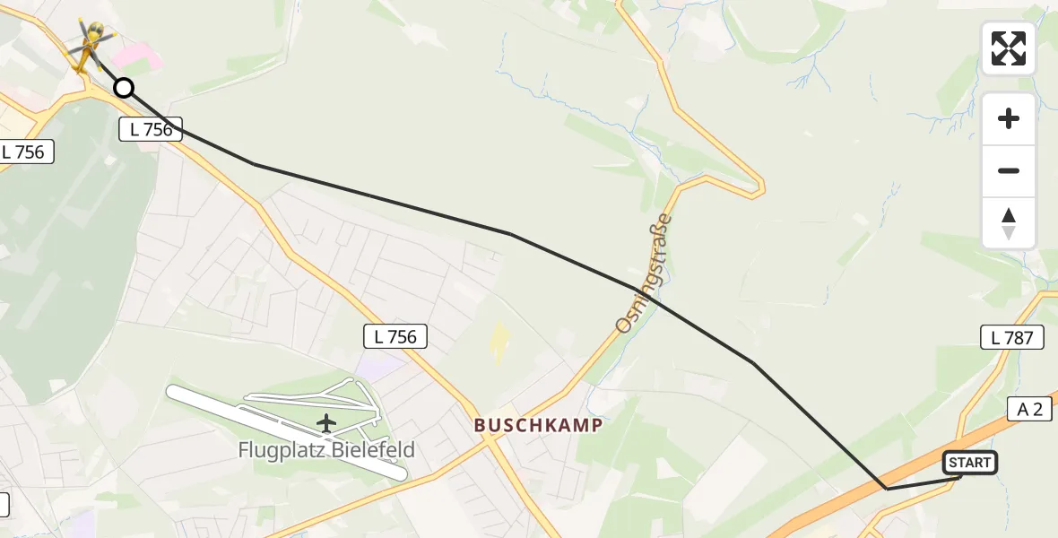 Flugroute Rettungshubschrauber Bielefeld - Luftrettungszentrum Bielefeld, 12 März 2026, 14:21