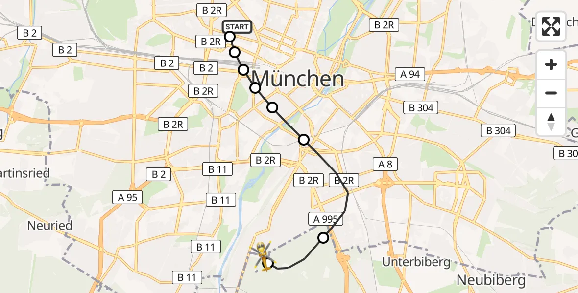 Flugroute Rettungshubschrauber Deutsches Herzzentrum München - ADAC Air Rescue Center Heliport (Christoph 1), 12 März 2026, 14:25