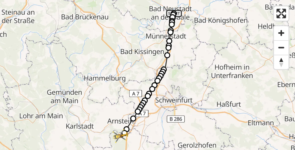 Flugroute Rettungshubschrauber Bad Neustadt an der Saale Hospital - Gramschatz, 12 März 2026, 14:28