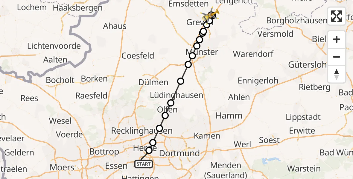 Flugroute Ambulanzhubschrauber Bochum - Christoph  Westfalen-ADAC, 12 März 2026, 14:29
