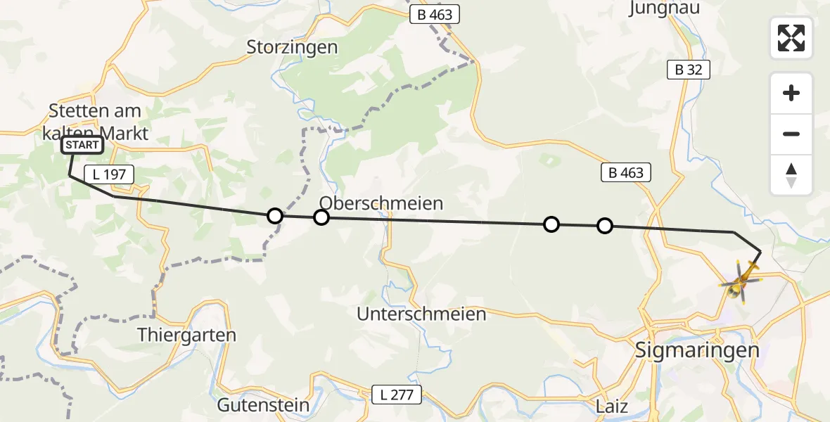 Routekaart van de vlucht: Rettungshubschrauber nach Sigmaringen, Hohenzollernstraße