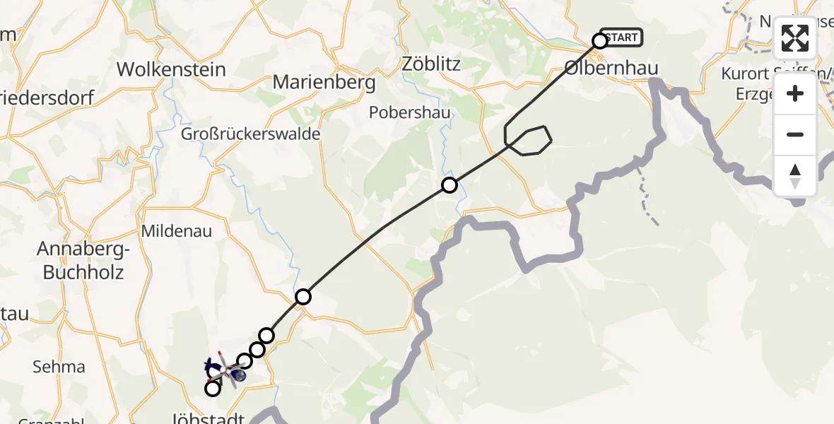 Routekaart van de vlucht: Polizeihubschrauber nach Grumbach, Jöhstädter Straße