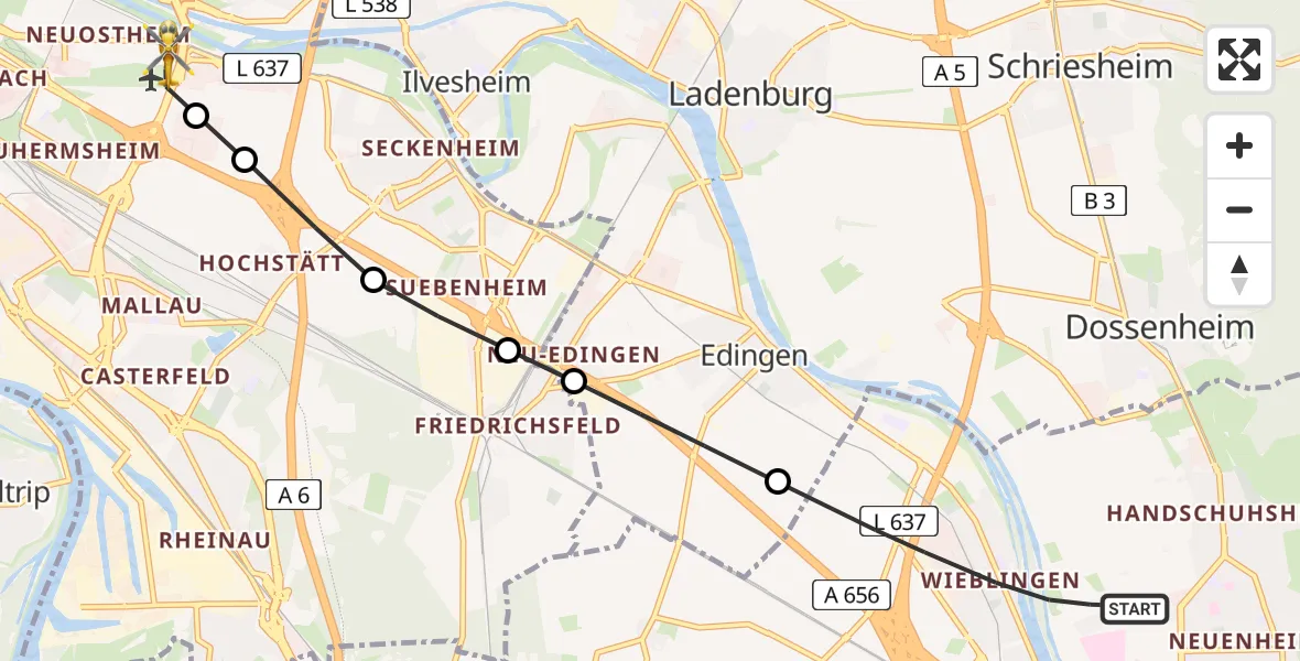 Flugroute Rettungshubschrauber Heidelberg - Mannheim-City Airport, 12 März 2026, 14:48