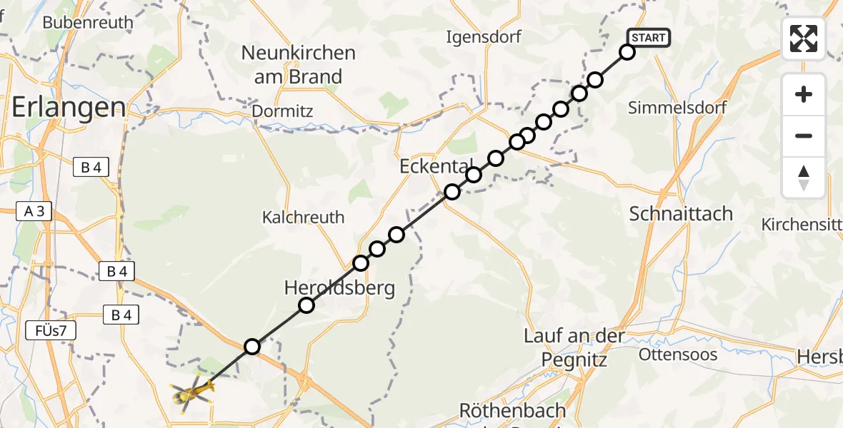 Flugroute Rettungshubschrauber Oberndorf - Nuremberg Airport, 12 März 2026, 14:48