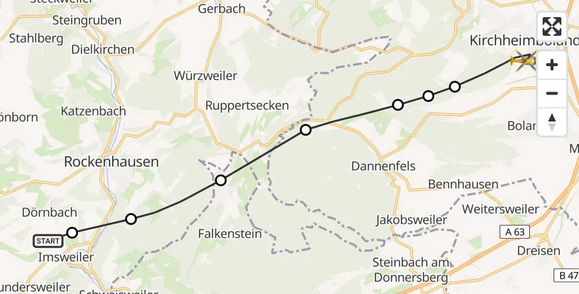 Flugroute Rettungshubschrauber Imsweiler UL - Kirchheimbolanden, 12 März 2026, 14:55