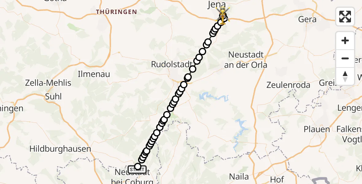 Flugroute Ambulanzhubschrauber Sonneberg - Jena University Hospital, 12 März 2026, 14:58