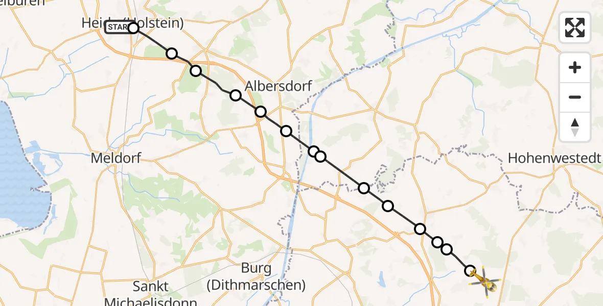 Routekaart van de vlucht: Rettungshubschrauber nach Hohenaspe, Hohenasper Feld