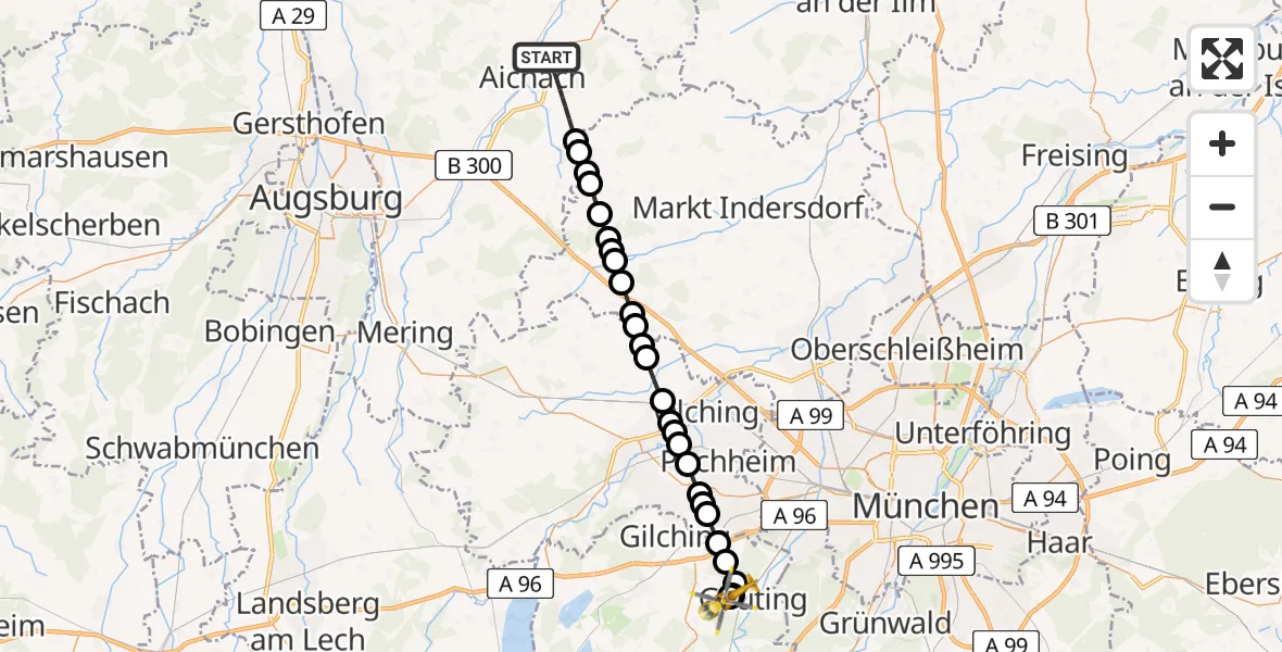 Routekaart van de vlucht: Ambulanzhubschrauber nach Asklepios Hospital München-Gauting