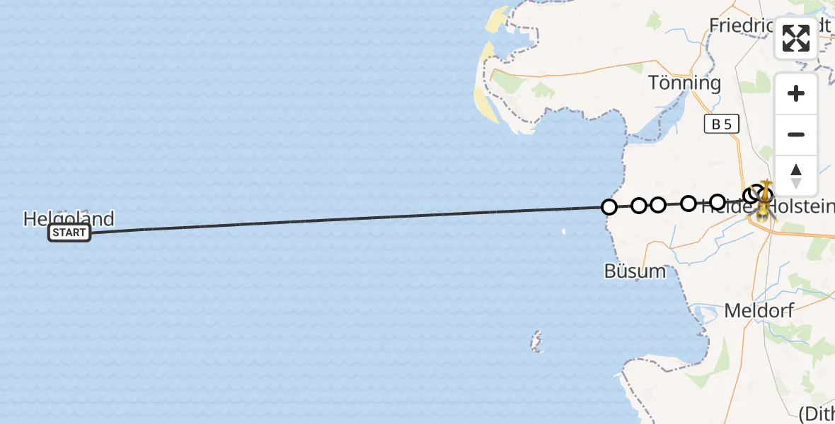 Flugroute Rettungshubschrauber North Sea - Heide, 12 März 2026, 15:15