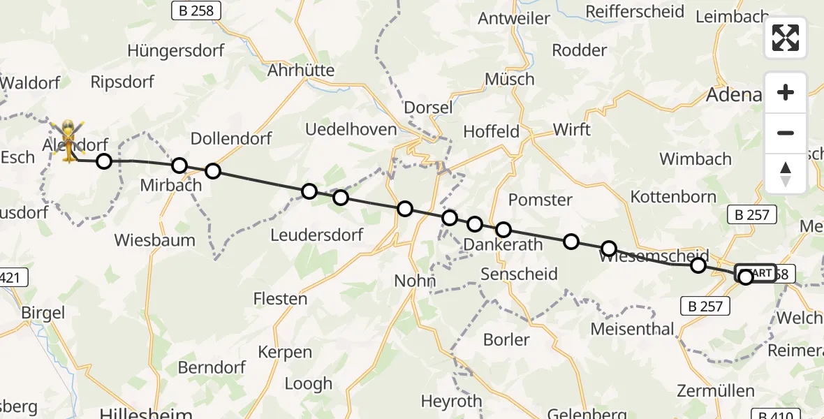 Flugroute Ambulanzhubschrauber Nürburgring Heliport - Alendorf, 12 März 2026, 15:37