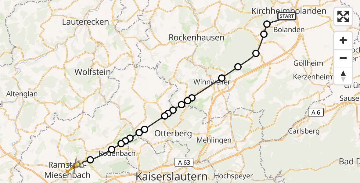 Routekaart van de vlucht: Rettungshubschrauber nach Ramstein-Miesenbach, K 79