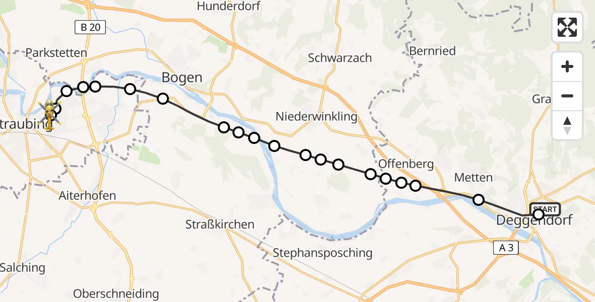 Flugroute Rettungshubschrauber Kleinfilling - Sankt Elisabeth Hospital Straubing, 12 März 2026, 15:57